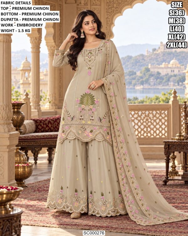 Premium Chinon Embroidered Palazzo Suit