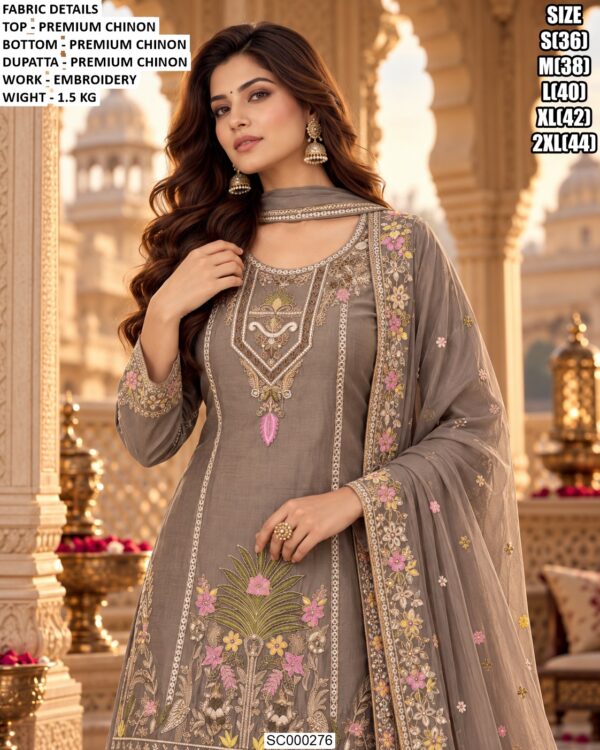 Premium Chinon Embroidered Palazzo Suit