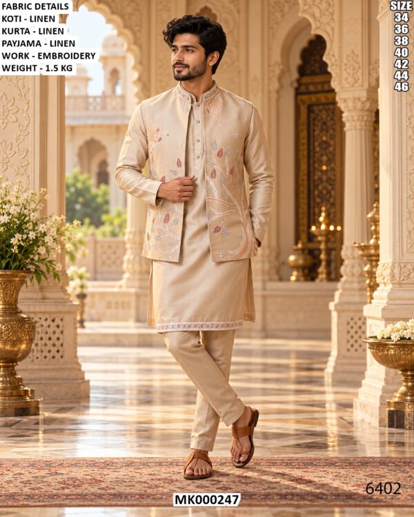 Mens Linen Kurta Pajama With Koti