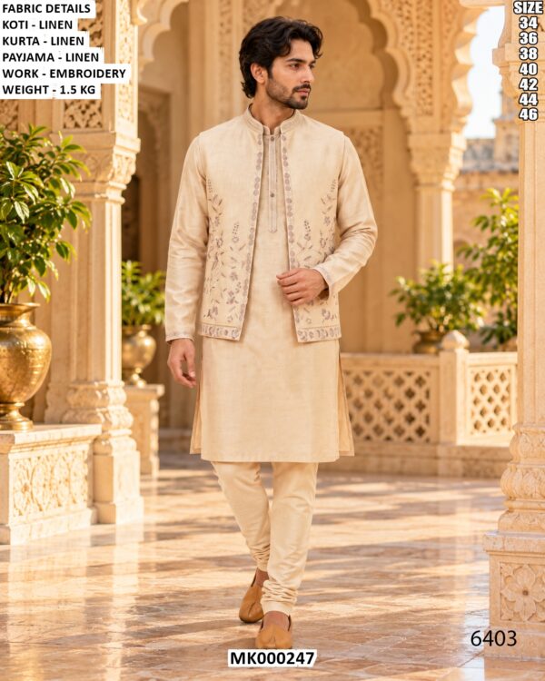 Mens Linen Kurta Pajama With Koti