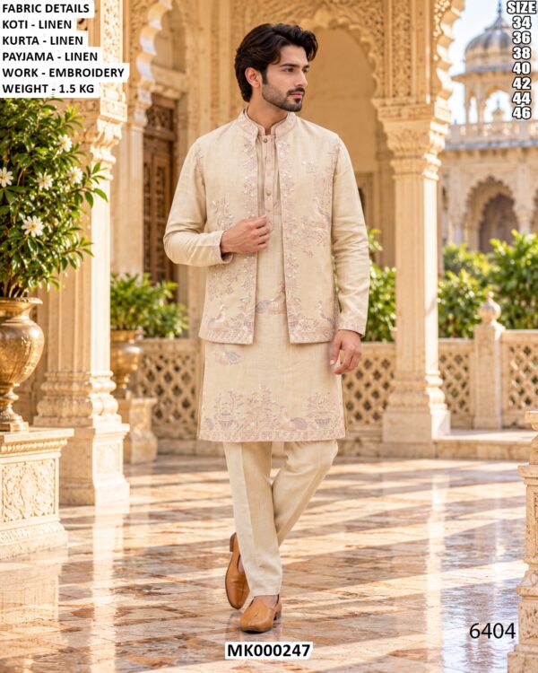 Mens Linen Kurta Pajama With Koti
