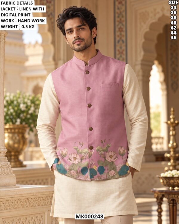 Men Linen Digital Print Designer Jacket