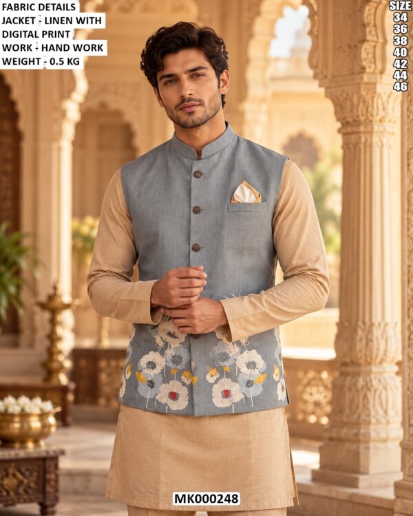 Men Linen Digital Print Designer Jacket