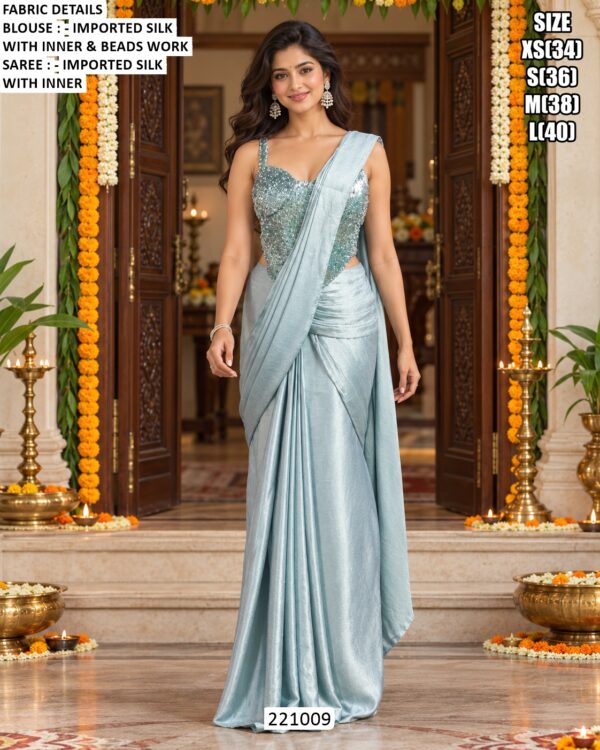 Beautiful Imported Silk Saree With Bead Work