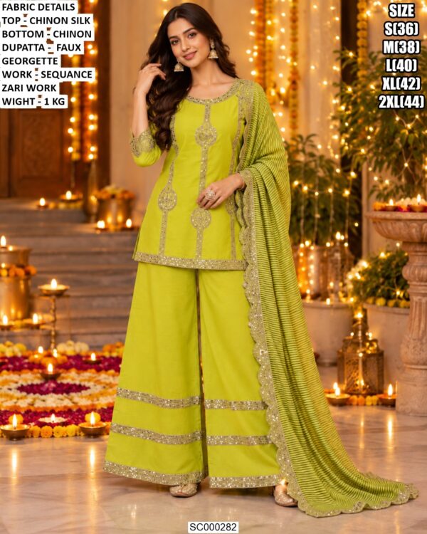 Elegant Palazzo Suit With Striped Dupatta