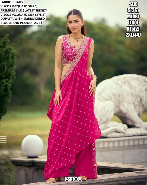 Viscose Jacquard Silk Draped Palazzo Set