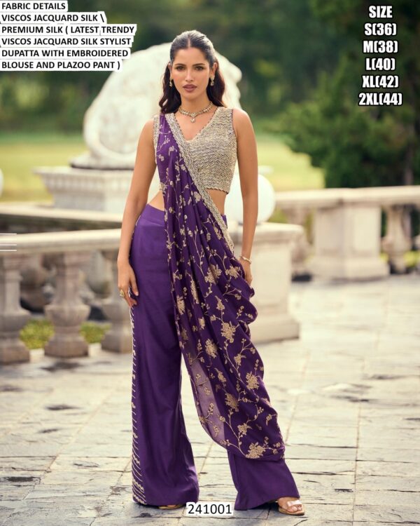 Viscose Jacquard Silk Draped Palazzo Set