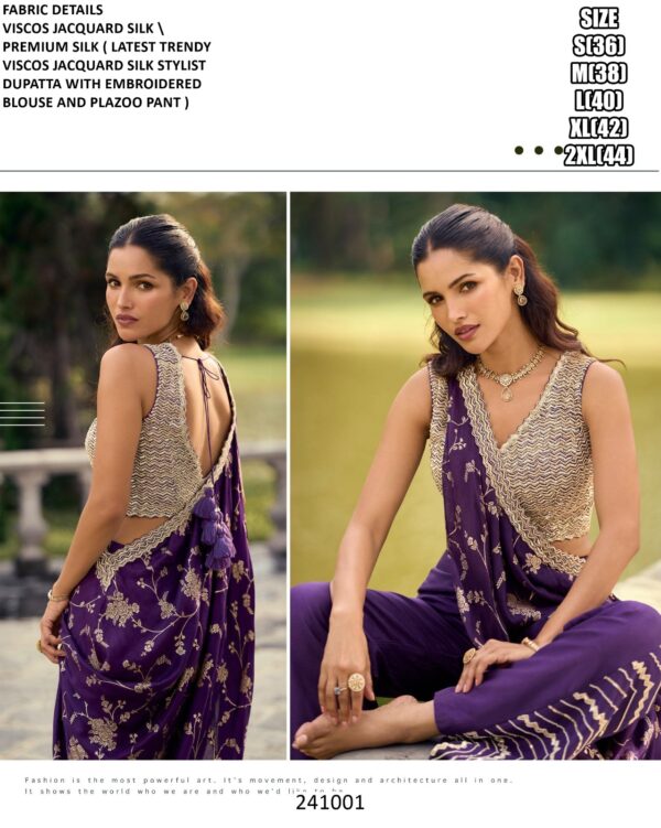 Viscose Jacquard Silk Draped Palazzo Set
